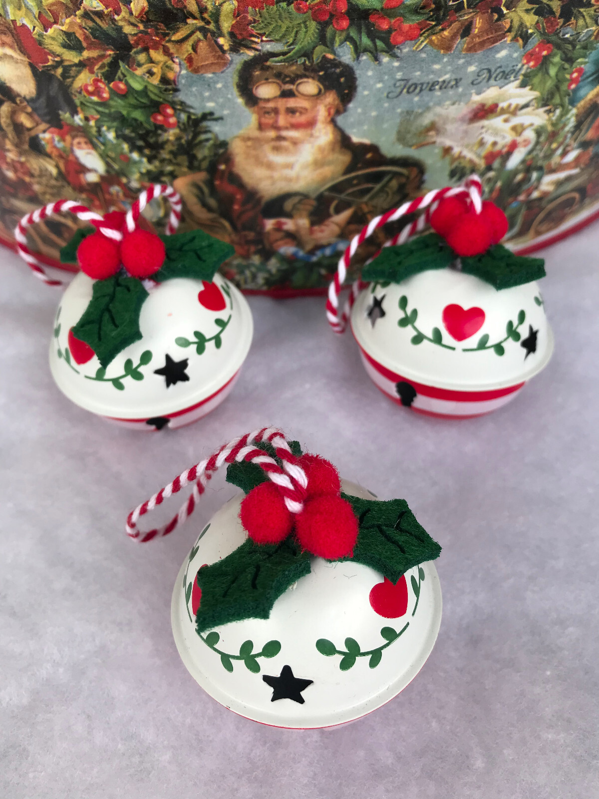 3 FESTIVE JOHN LEWIS METAL HOLLY JINGLE BELL BAUBLE CHRISTMAS TREE