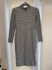 M&S Women’s Bodycon Monochrome Striped Dress Size UK 12 Stretchy VGC Limited Ed.