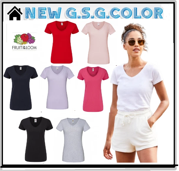 T-shirt donna Iconic 150 scollo a V 100% cotone pettinato fruit of the loom - Imagen 1 de 1