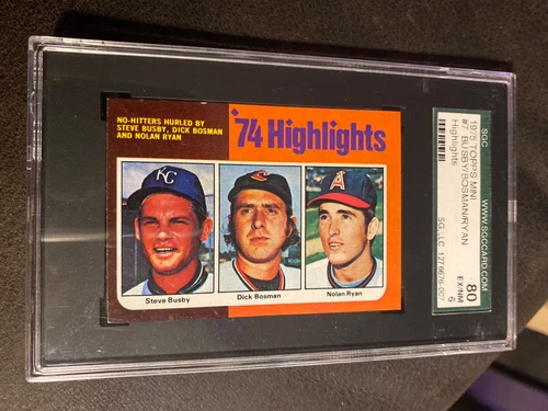 1975 Topps MINI # 7 NOLAN RYAN HIGHLIGHTS GRADED SGC 80 ANGELS HOFer!!