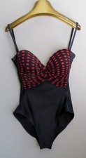 One-piece swim suit sz 12 black black/red dot, Gideon Oberson, new vtg 1990s