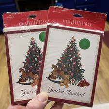 Vtg Hallmark Invitations 8pk Lot of 2 NOS Christmas Tree With Toys Made In USA