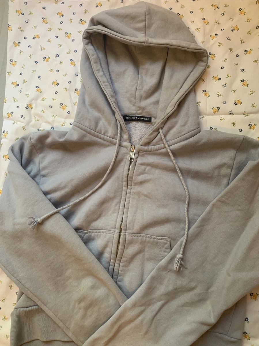 Brandy Melville Womens Sweatshirt Jacket Cropped Hooded Top Light Blue One Size