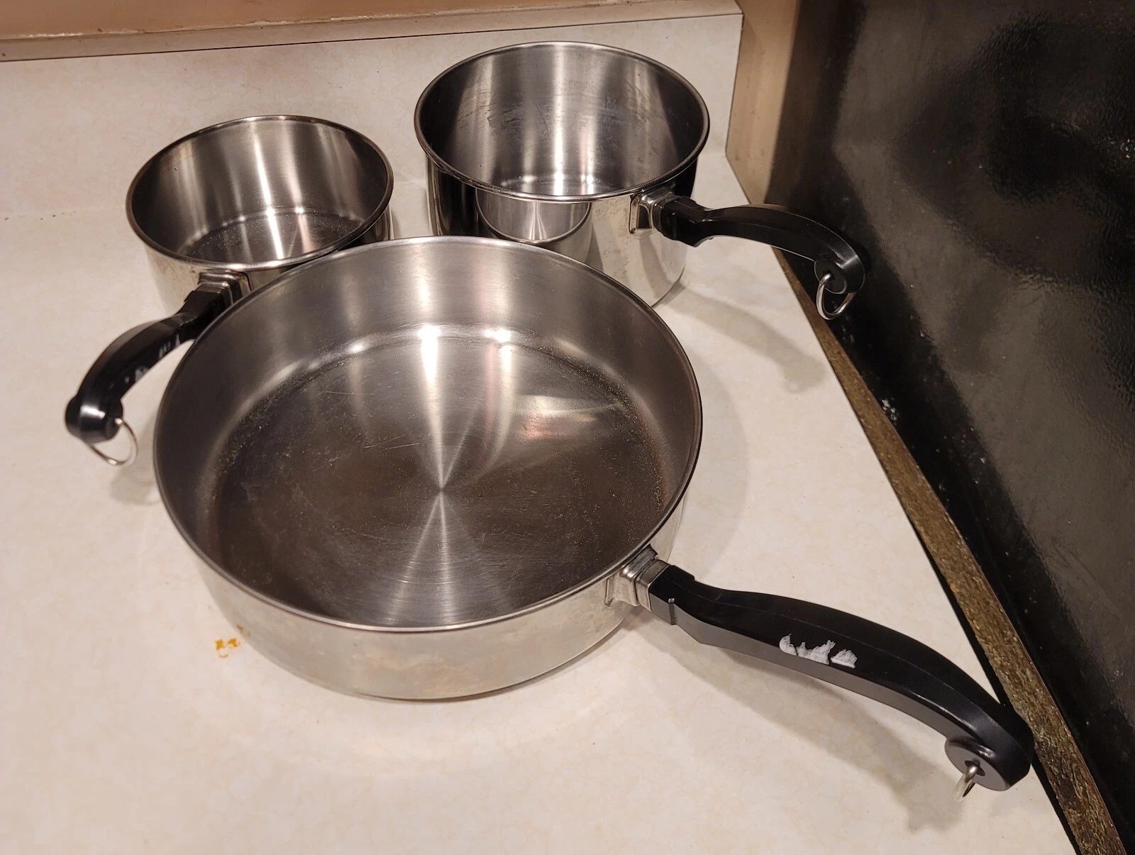 Vintage 3 Piece FARBERWARE Stainless Steel Pots Cookware 3, 2., 1 Qt