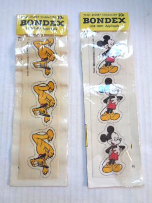 WALT DISNEY VINTAGE 1946 CHARACTERS BONDEX HOT IRON APPLIQUES MICKEY & PLUTO NOS