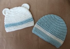 Lot of 2 Handmade Crochet Baby Hat Beanies Newborn - 3 Months NEW, SUPER SOFT