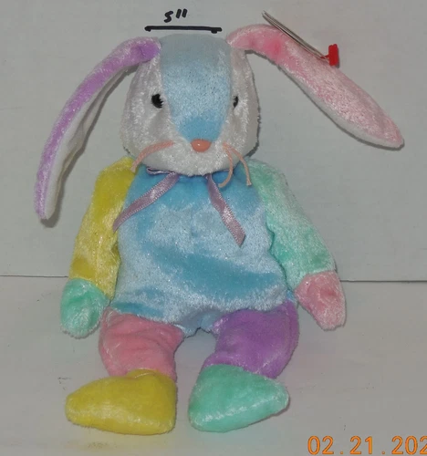 Vintage TY Dippy The Bunny Beanie Baby plush toy Easter Blue purple yellow