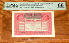 Austria 2 Kronen 1917 (1919) Pick# 50  PMG 66 EPQ Gem Unc Note Austrian Banknote