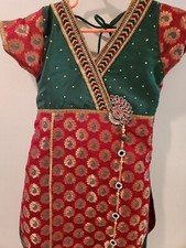 girls green and red salwar kameez, party wear, pants and chuni included