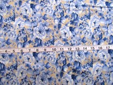 1 yd 100 Cotton Fabric Beige with Flowers in Blues Whites
