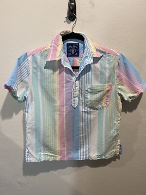 Chubbies The Nutter Polo Shirt Small Blue White Pink Cotton Plaid Casual Polo