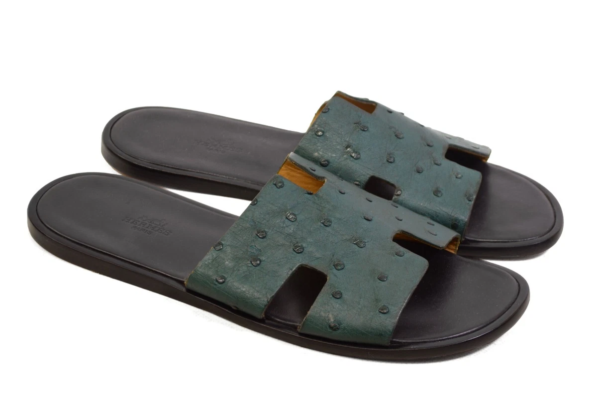 Hermès Izmir Ostrich Slides - Blue Sandals, Shoes - HER296966