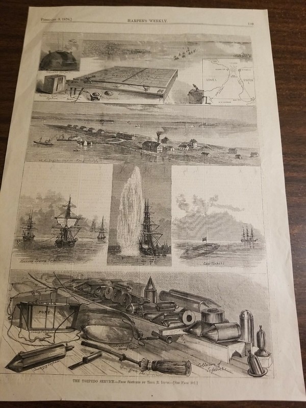 [#138] U.S./Military-Original 1876 Woodblock Page all about Torpedoes(USN)