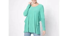 NWT Attitudes by Renee Knit Top With Georgette Flutter Back A627430 Jade Medium