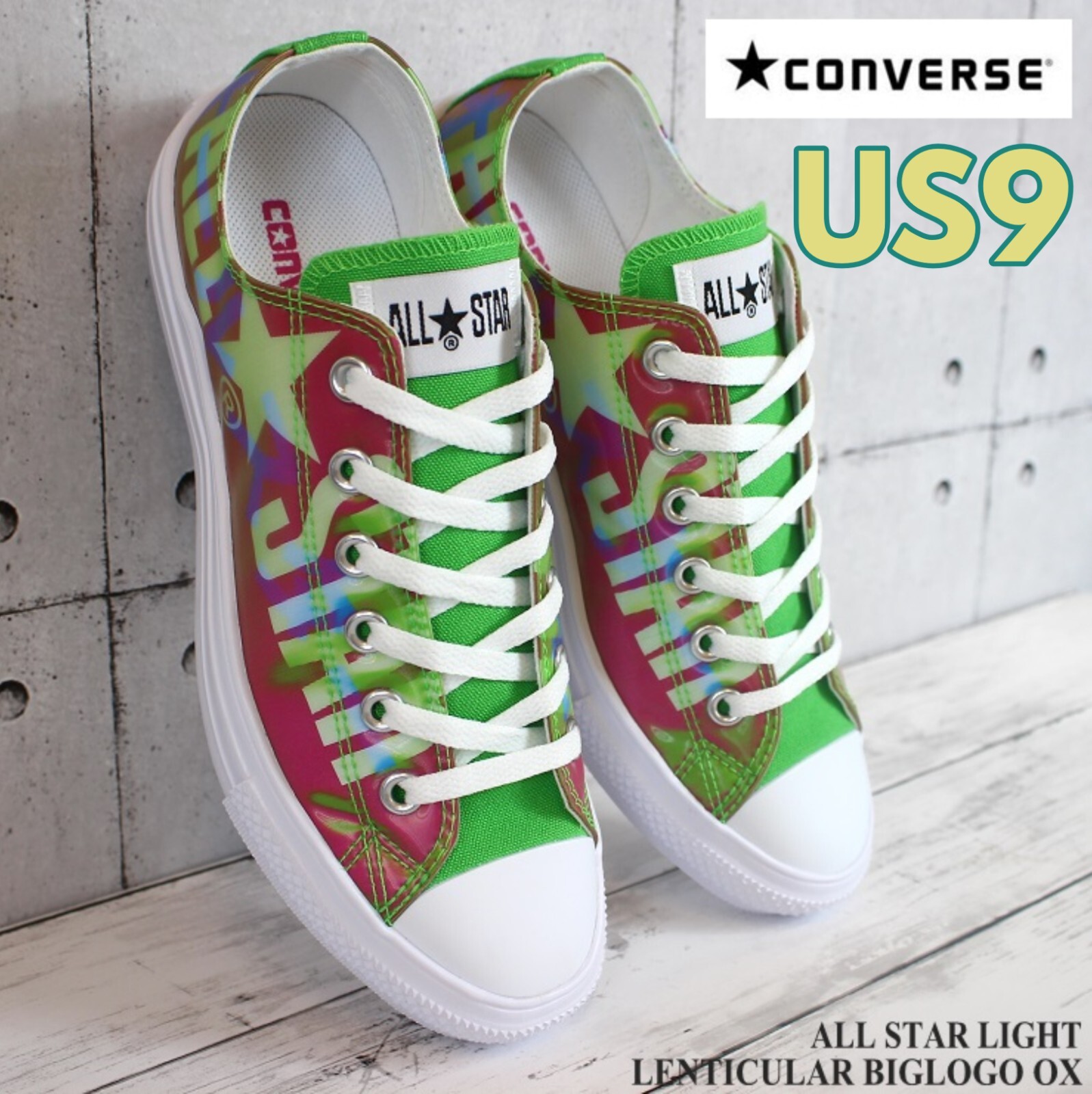US9 27.5cm CONVERSE ALL STAR LIGHT LENTICULAR BIGLOGO OX Green Pink  Katakana | eBay