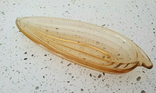 Vintage Amber Orange Ribbed Depression Glass Leaf Dish Trinket Ring Vanity - Bild 5 von 8