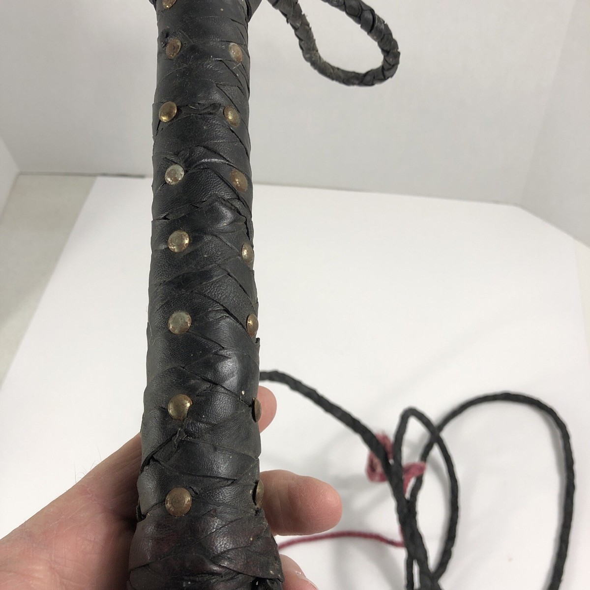 Vintage 9' Rawhide Leather Bull Whip Braided Horse Cowboy