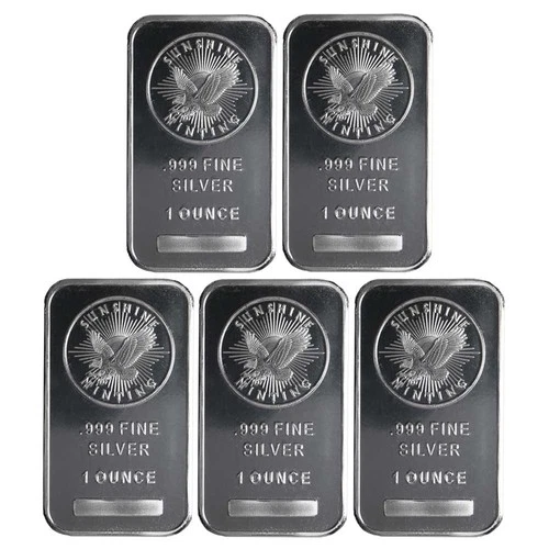 Lot of 5 - 1 Troy oz Sunshine Mint .999 Fine Silver Bar Mint Mark SI Sealed