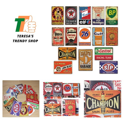 #ad #ad 15 Pieces Old Gas Oil Retro SignsDecorative Vintage Tin metal signs for Wall... $76.99