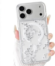 iPhone 17 Pro Max Case Cute Clear Magnetic Flowers Floral Leaves Hard PC Back Co