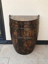 OAK WHISKEY BARREL SIDE HALF TABLE CUSTOM VARNISHED RUSTIC BAR MAN CAVE PUB