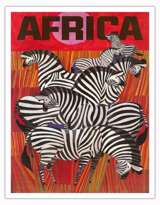 Africa - Zebra Safari - Vintage Travel Poster by David Klein c.1960s