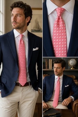 Bruno Piattelli Roma Mens Silk Tie Pink White Paisley Italy Preppy Necktie
