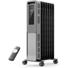 1500W Black Indoor Tower Oil-Filled Radiator Heater with Thermostat, 3 Modes & 3