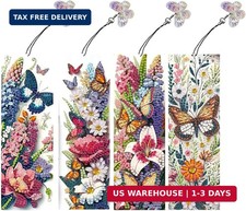 4pcs Butterfly Diamond Art Bookmarks,Flowers Diamond Painting Bookmark Kits for