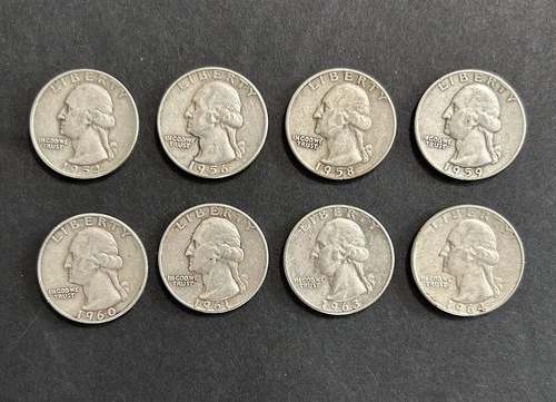 New Listing1954D 1956D 1958D 1959D 1960D 1961 D 1962D 1964D Silver Washington Quarters NICE