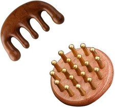 Wooden Scalp Massager Hair Scrubber Sandalwood Head Massage Brush 2 Piece Set