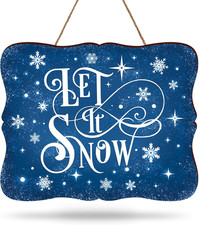 Christmas Winter Welcome Door Sign Blue Wooden Hanging Sign Xmas Holiday Welcome