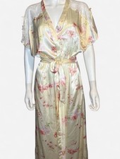 Vintage Oscar de La Renta Pink Label Silky Satin Floral Robe Nightgown Set Sz M