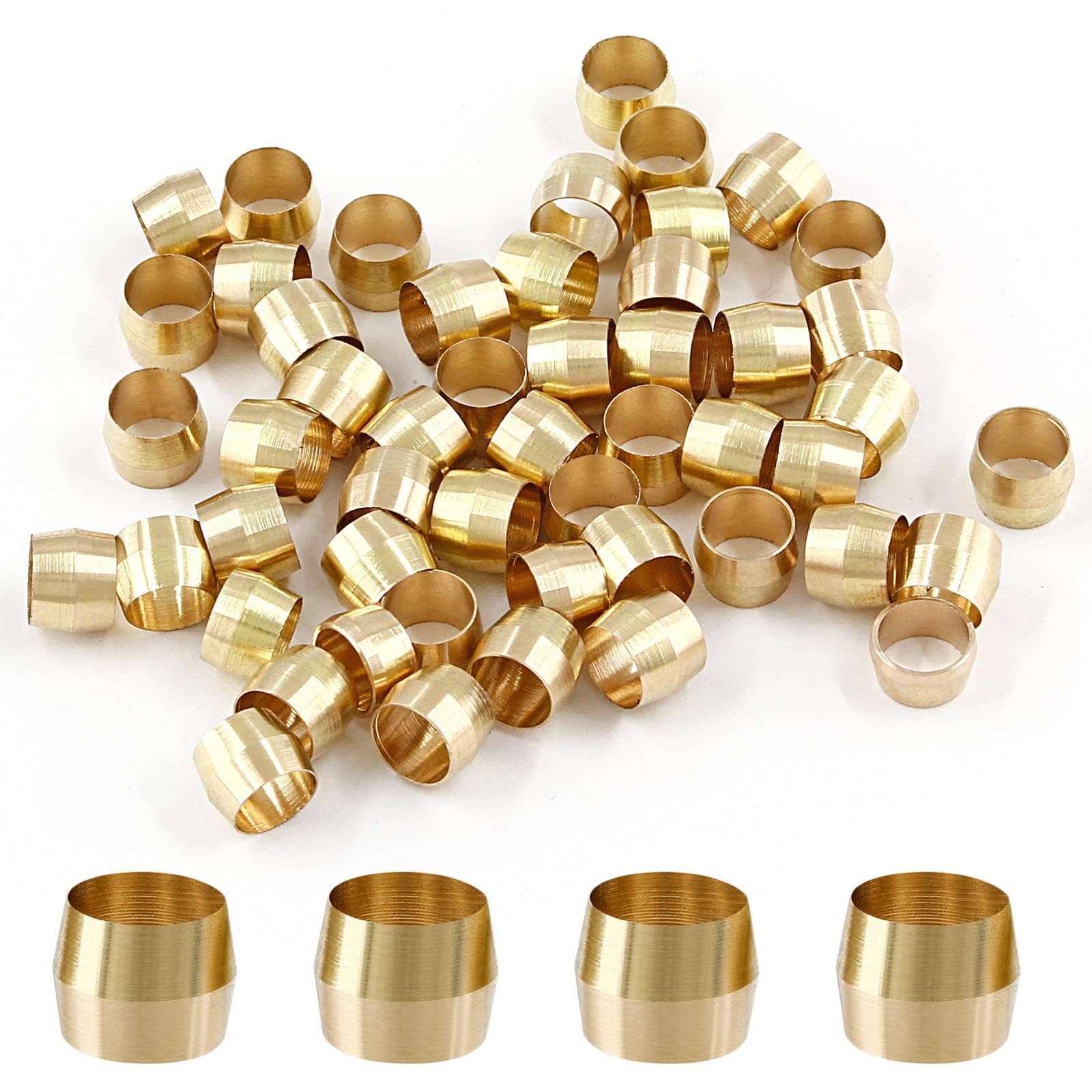 50PC 1/4in Brass Compression Sleeves Ferrules Tube Fitting Assortment