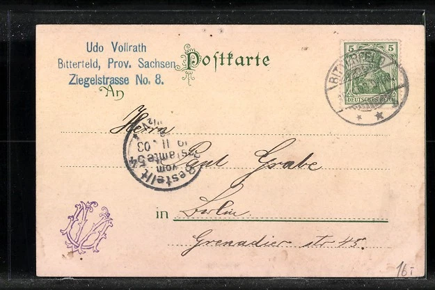 Mondschein-Lithographie Bitterfeld, Rathaus, Bahnhof, Wasser-Turm 1903  - Bild 2 von 2