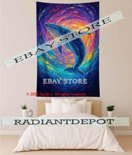 Whale tapestry modern ocean poster wall backdrop 59X82 in