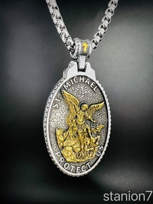 St. Michael Schmutz Anhänger Edelstahl Kette Religion Glaube Engel Biker 393B