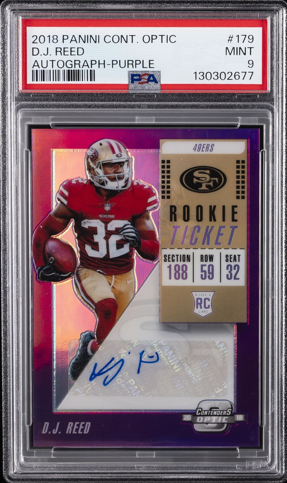 DJ Reed Panini Contenders Optic #179 Autograph-Purple