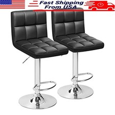 Adjustable Swivel PU Leather Bar Stools Set Of 2 Hydraulic Height Kitchen Dining