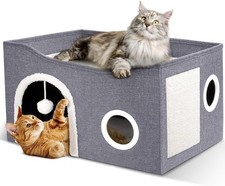 Cat Cave Bed for Indoor Cats Folding House Condos With Fluffy Ball  Scratch Pad