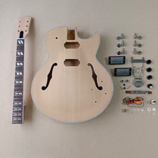 DIY LP Electric Guitar Kit Unfinished Mahogany Body Semi Hollow Spruce Top