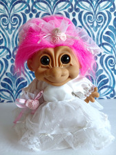 Bride Wedding Troll Vintage 90s Pink Hair Marriage Dress 8"