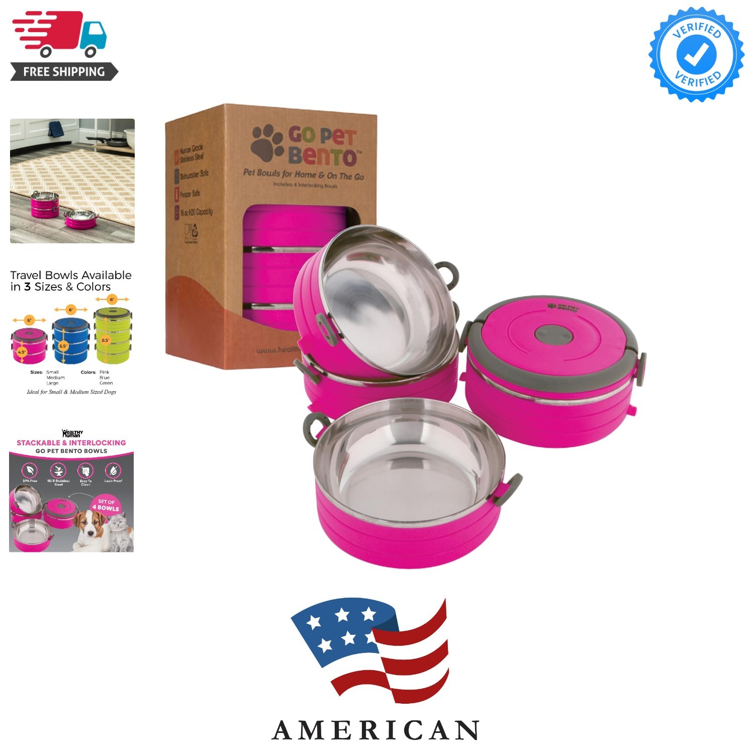 Travel Pet Bento Bowls - Human-Grade Stainless Steel & BPA-Free, Leak-Proof W...