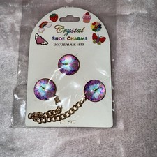 Lot of 3 Crystal Shoe Charms Butterfly with Purple  gold accents for Crocs New
