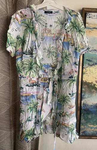 PALM ANGELS Zara Mini Abito Donna Tg S Multicolore Avvolgente Boho Vacanza Tropicale Manica Corta