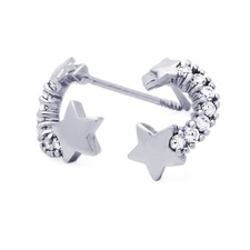 Women Sterling Silver Rhodium Plated, CZ Shooting Star Stud Screwback Earrings