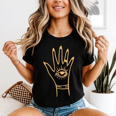Mystical Evil Eye Hand Boho Damen T-Shirt Spiritualität Geschenk für Sie