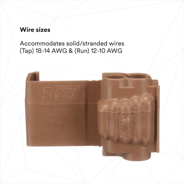 Insulation-Displacement Wire Connector, 10 AWG Max, 2 Port, Brown, Polypropylene - Image 4 of 4