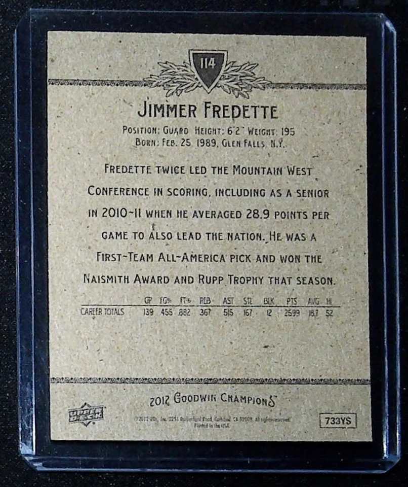 2012 Upper Deck Goodwin Champions #114 Jimmer Fredette - Image 2 of 2