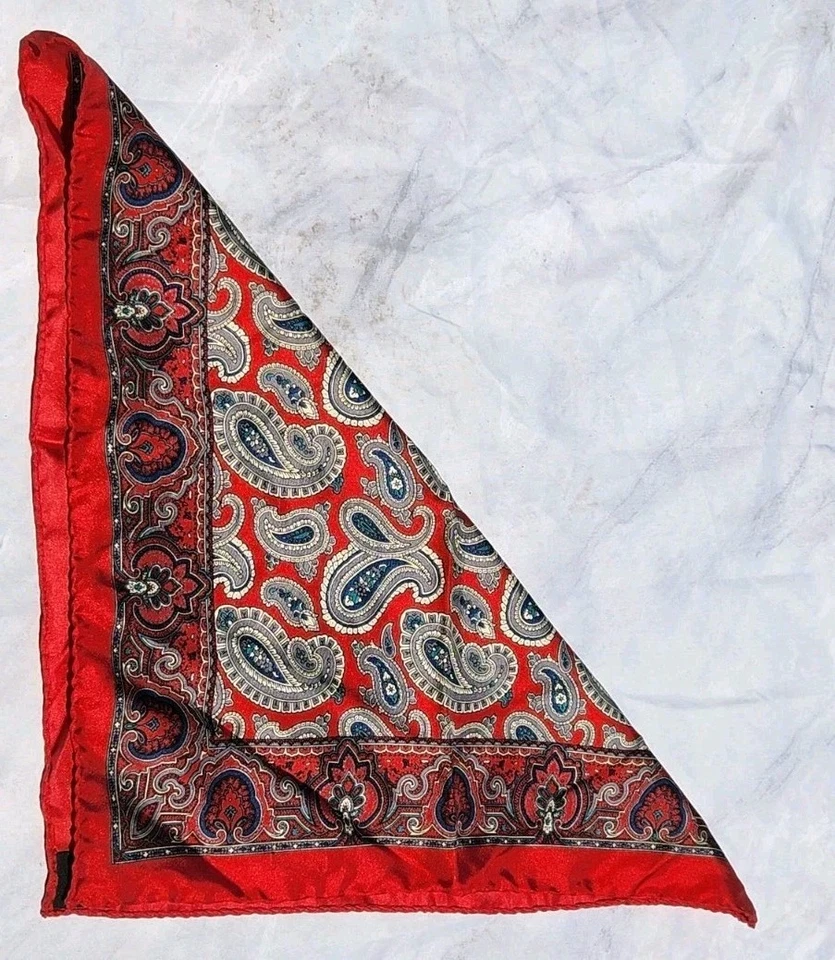 Paisley Vermelho Antigo ITALIANO Seda Anos 1950 Bolso Quadrado 100% Seda - Imagem 3 de 4